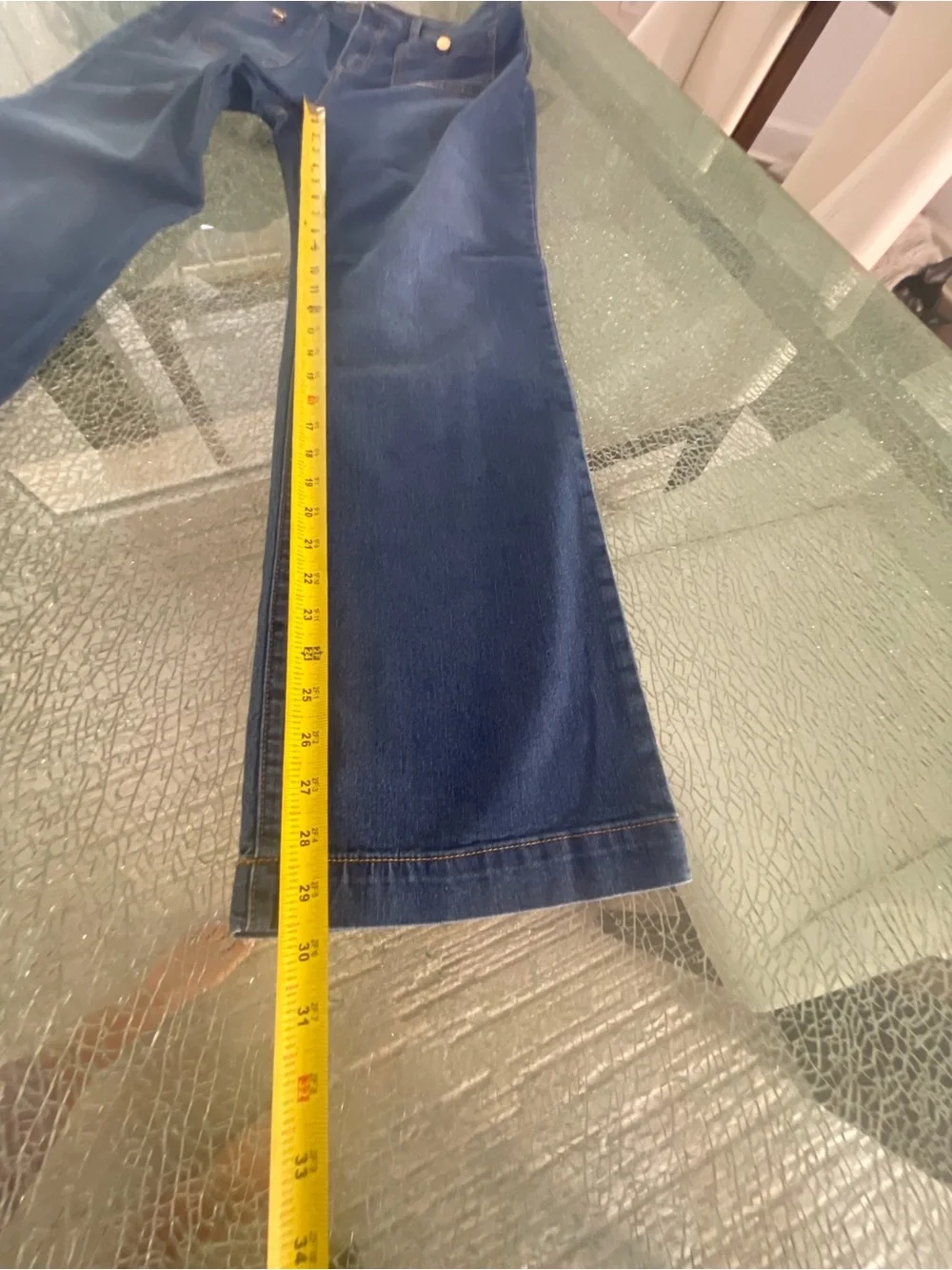 Michael Kors Dark Blue Flare Jeans with Gold Buttons